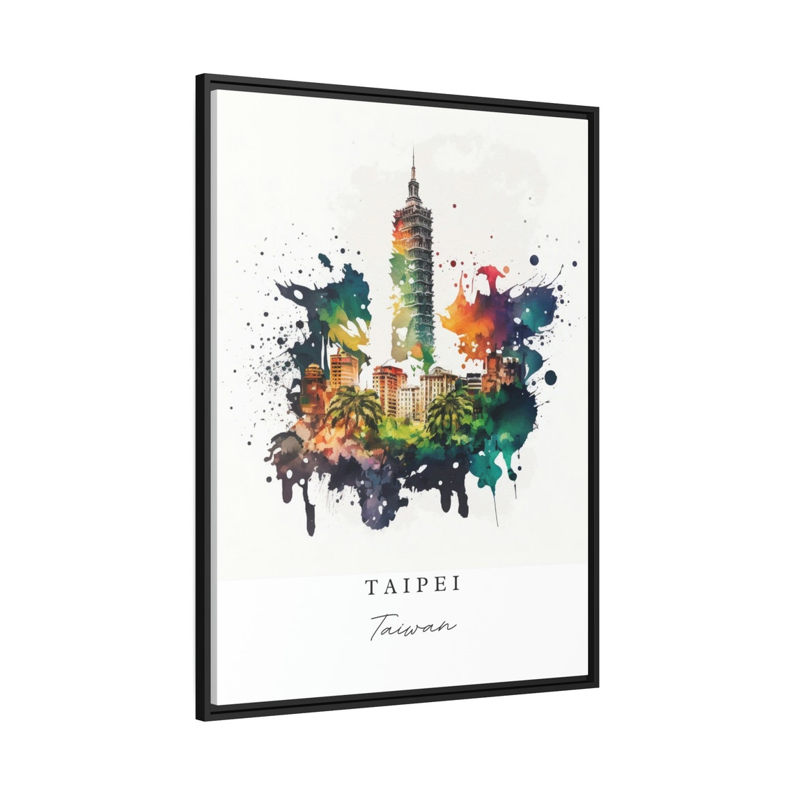 Taipei Taiwan Splatter Watercolor Taipei 101 City Skyline Poster - Image 2
