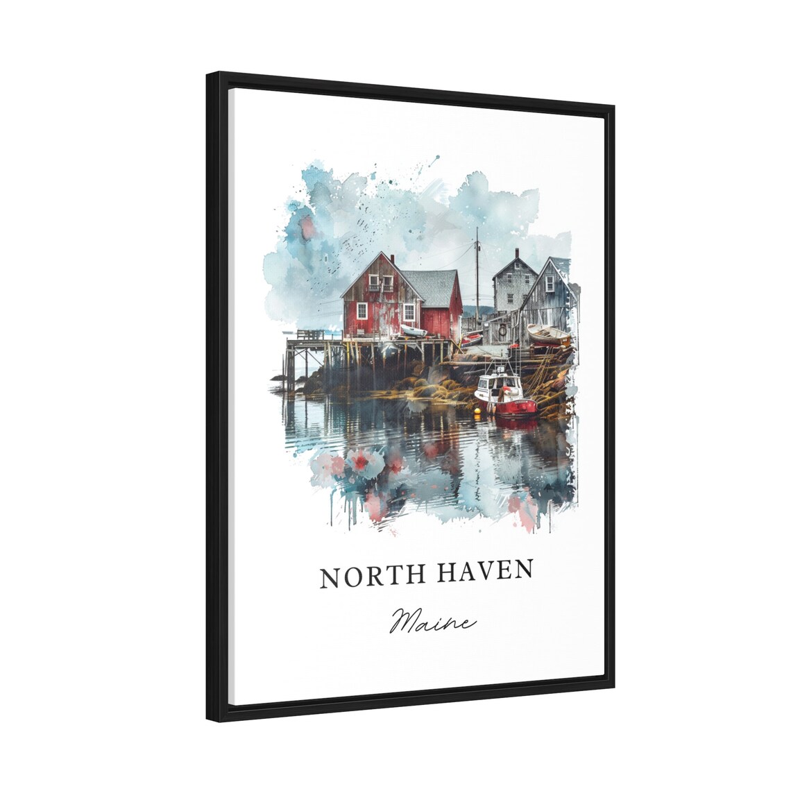 North Haven Maine Watercolor Coastal Fishing Village Art Poster - Image 2