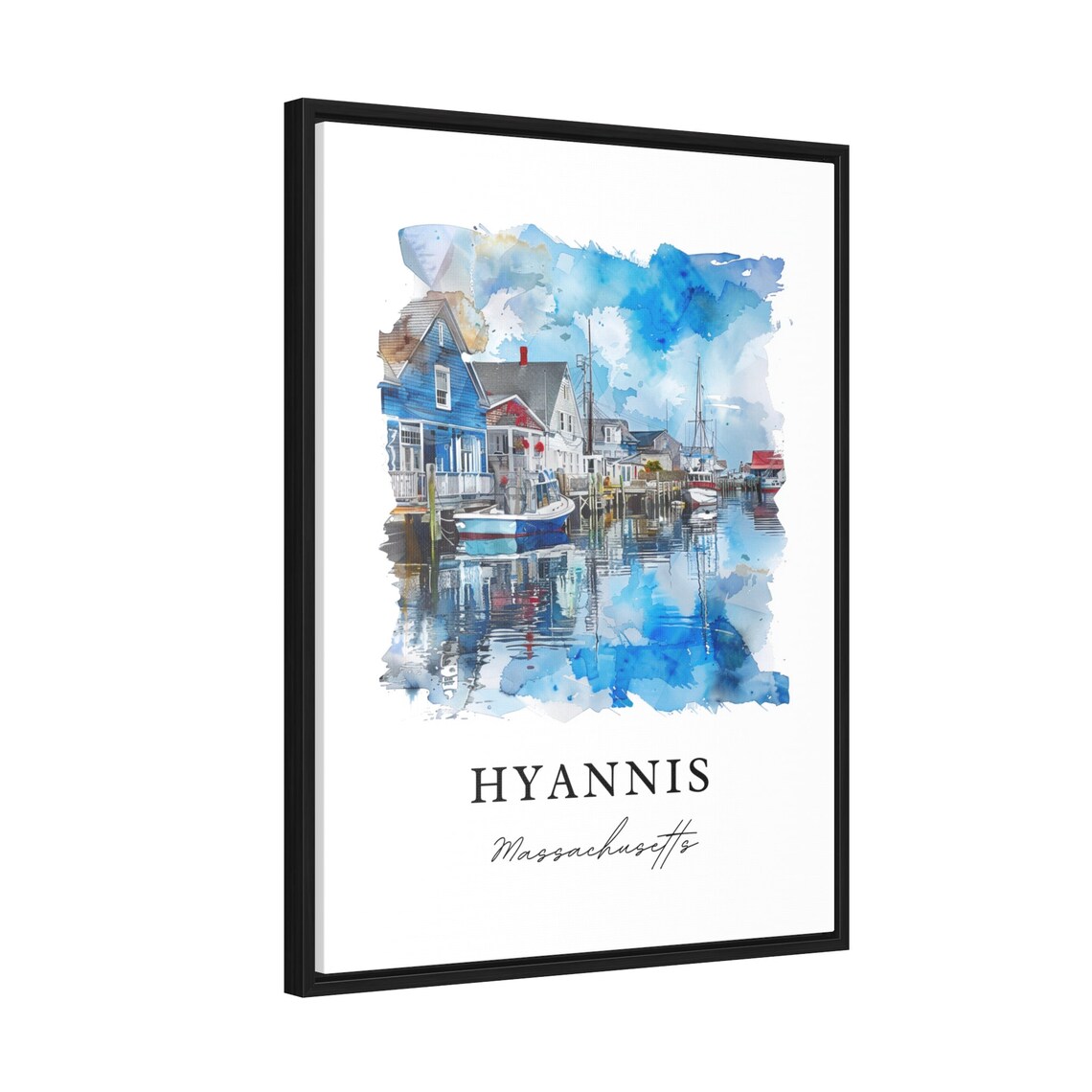 Hyannis Massachusetts Harbor Boats Watercolor Coastal Town Poster - Image 2