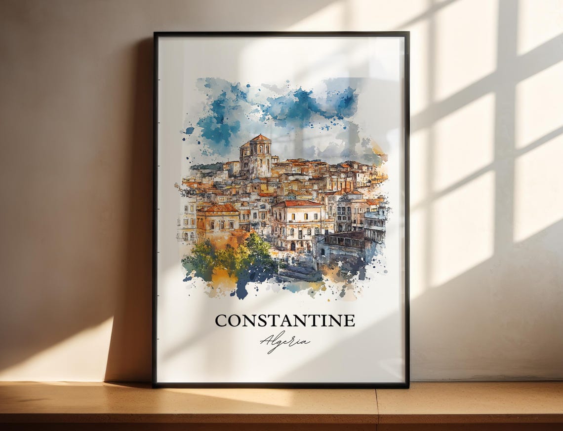 Constantine Algeria Watercolor Historic Old Town View Poster