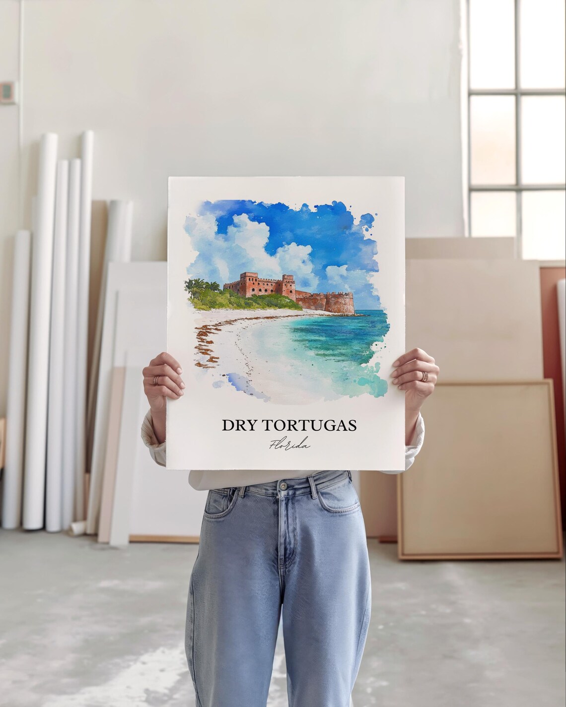 Dry Tortugas Florida Historic Fort Beach Watercolor Travel Poster - Image 5