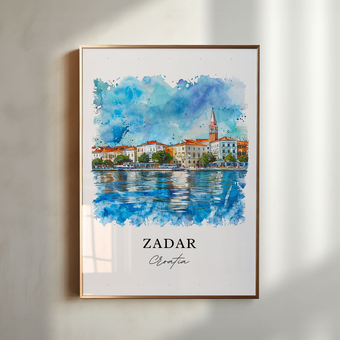 Zadar Croatia Sunlit Waterfront Old Town Watercolor Travel Poster