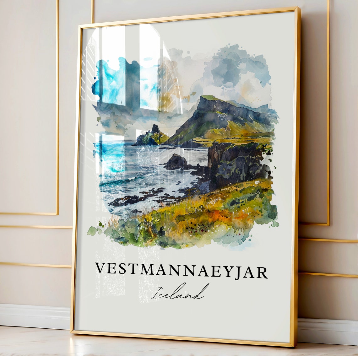 Vestmannaeyjar Iceland Watercolor Travel Poster - Image 4