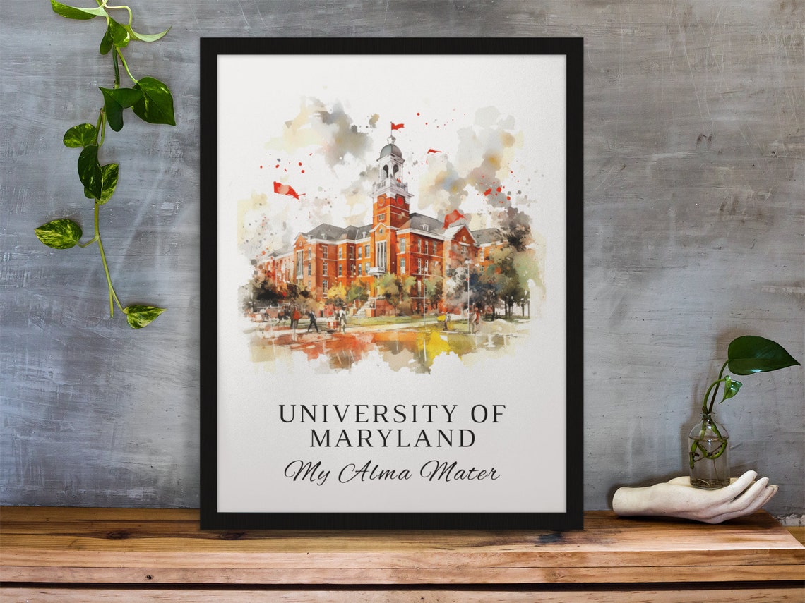 University of Maryland Red Brick Clock Tower Watercolor Poster