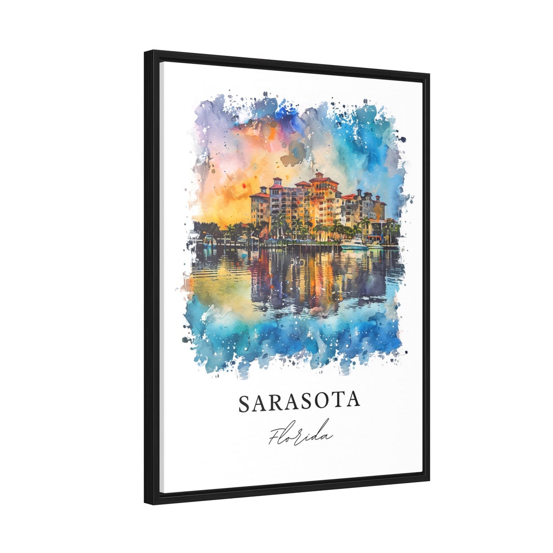 Sarasota Florida Waterfront Sunset Skyline Watercolor Travel Poster - Image 2