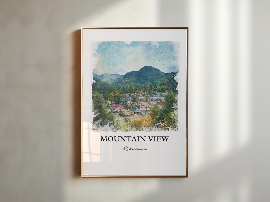 Mountain View Arkansas Ozark Valley Town Watercolor Travel Poster - Image 3