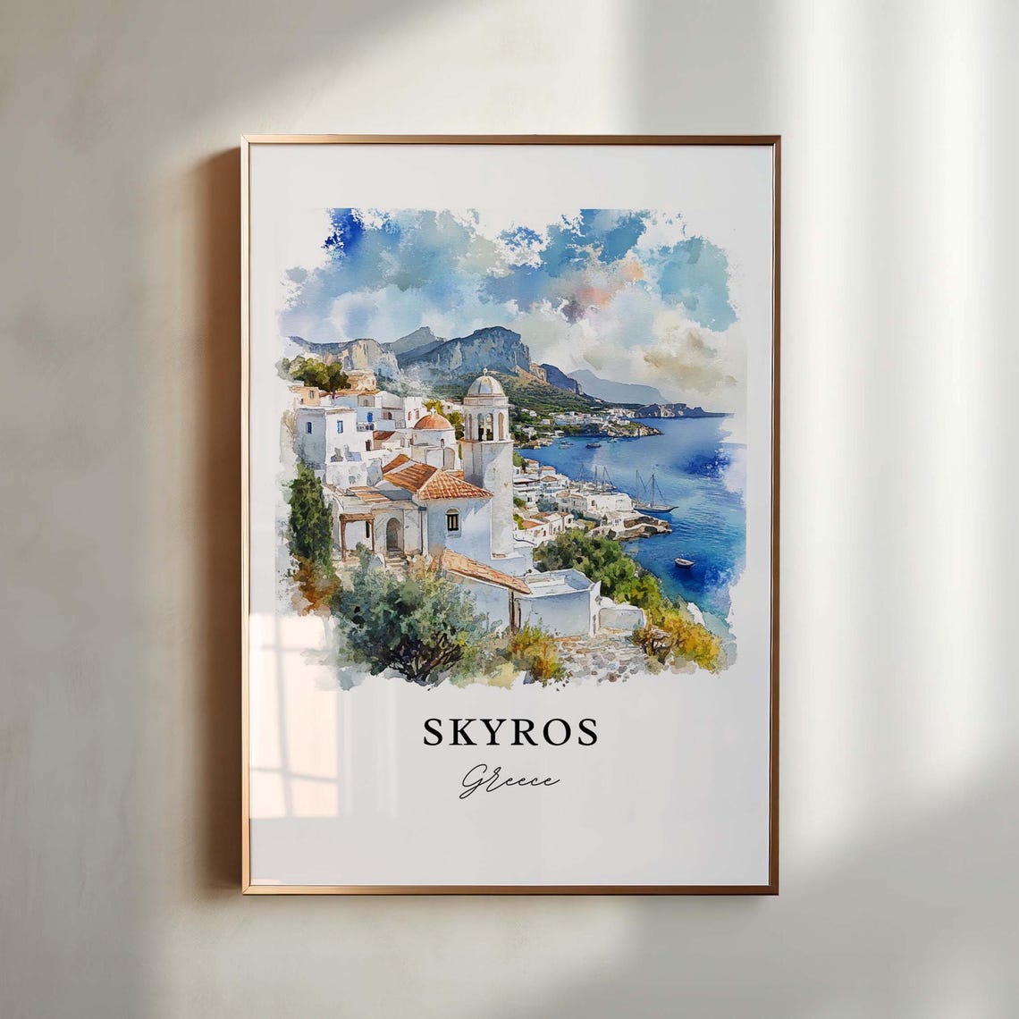 Skyros Greece Whitewashed Village Church Bell Tower Harbor View Poster