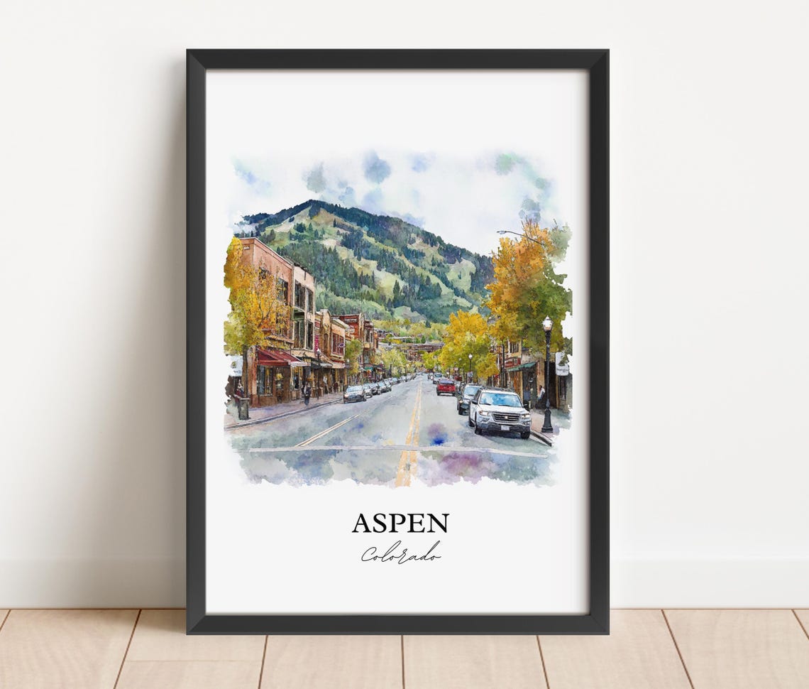 Aspen Colorado Autumn Downtown Watercolor Ski Mountain Travel Poster - Image 2