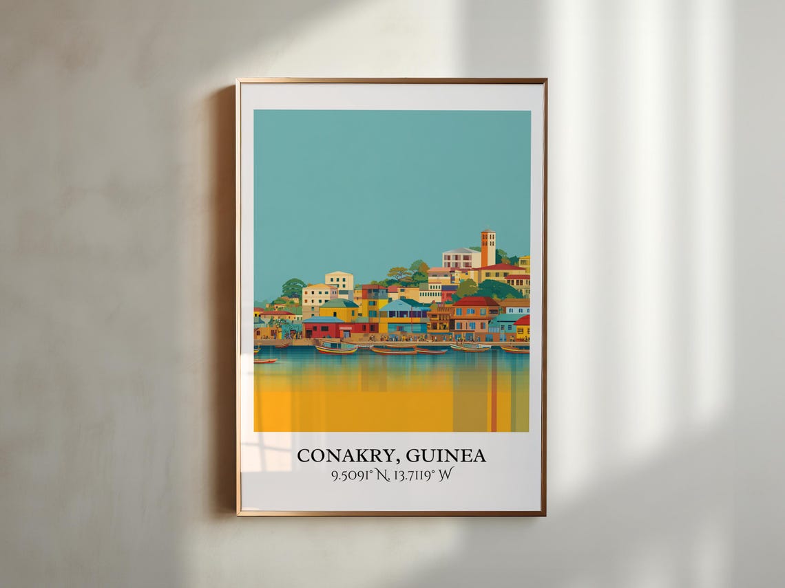 Conakry Guinea Harbor Boats Coastal Town Retro Travel Poster - Image 4