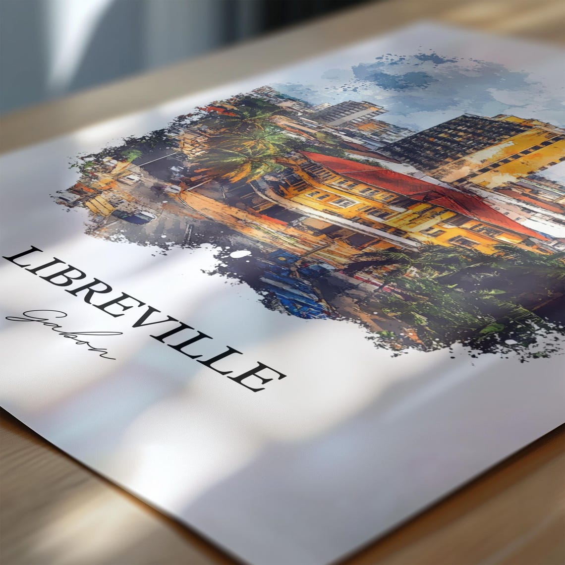 Libreville Gabon City Street Palm Trees Watercolor Art Poster - Image 7