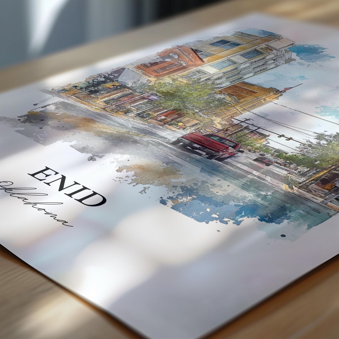 Enid Oklahoma Historic Downtown Watercolor Street Art Poster - Image 6