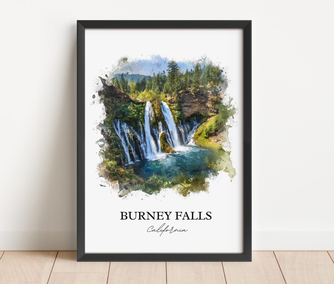 Burney Falls California Shasta County Cascade Watercolor Travel Poster - Image 2