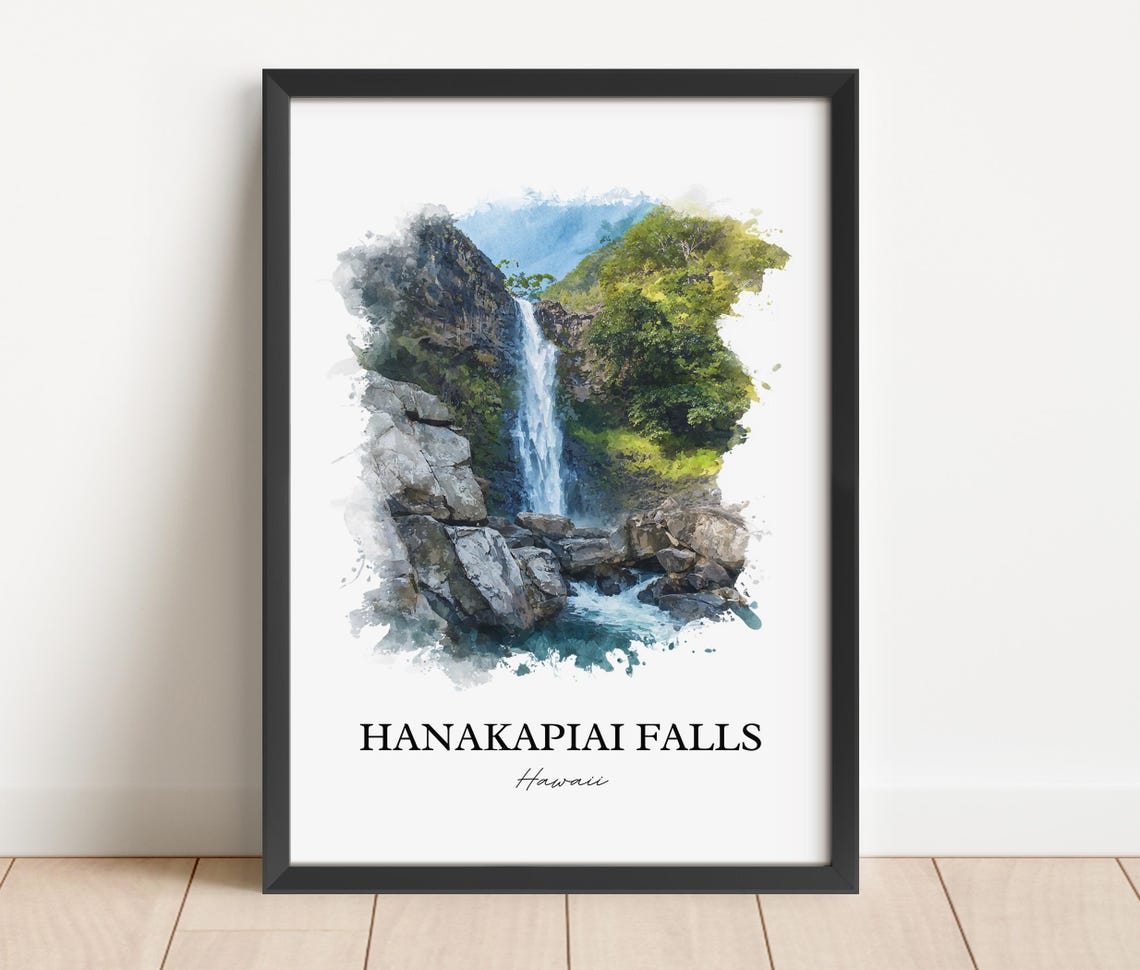 Hanakapiai Falls Hawaii Lush Jungle Cliffs Waterfall Watercolor Poster - Image 2