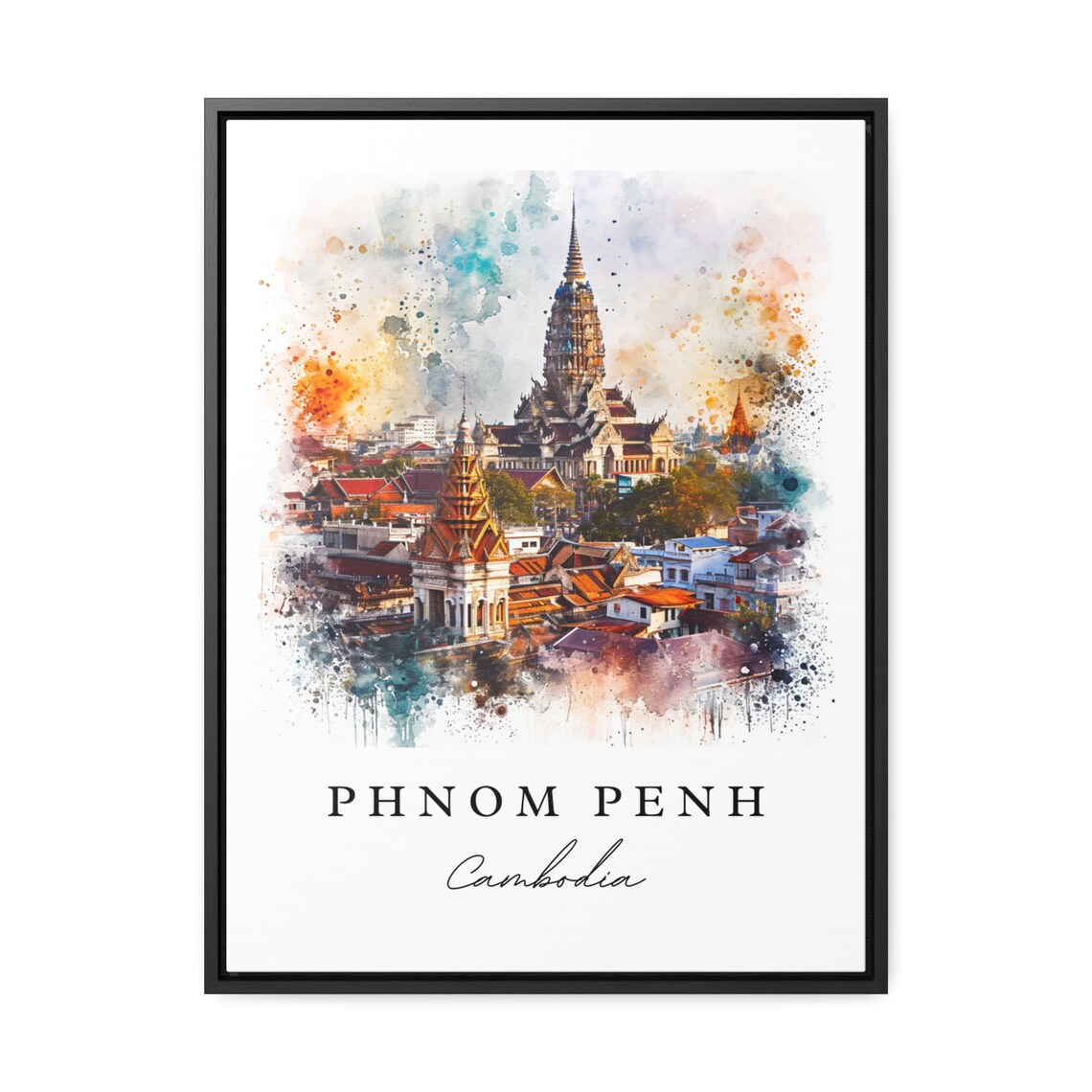 Phnom Penh Cambodia Royal Palace Spires Watercolor Travel Poster - Image 2