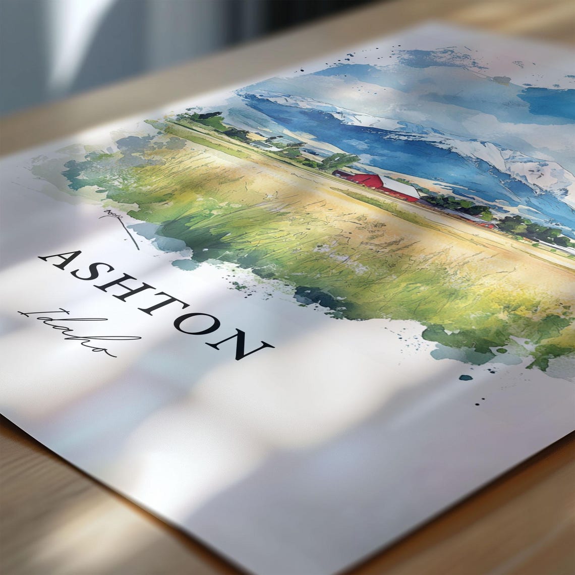 Ashton Idaho Classic Red Barn Snowy Mountain Farm Watercolor Poster - Image 6