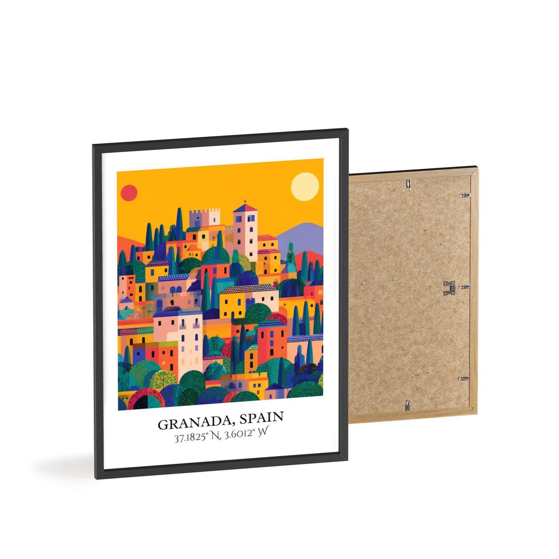 Granada Spain Hillside Town Sun And Moon Retro Travel Art Poster - Image 2