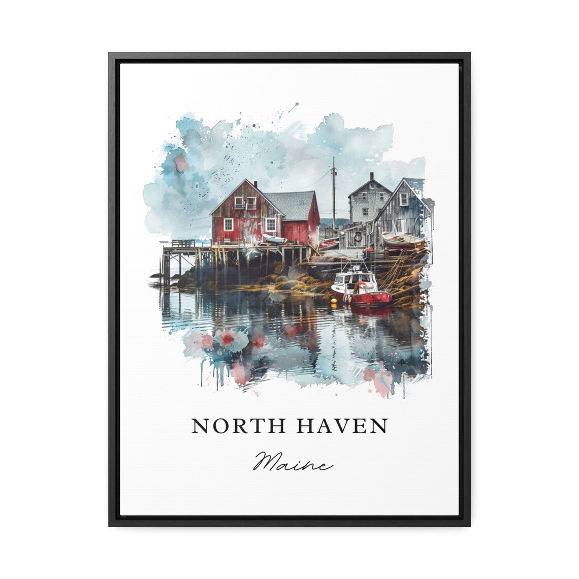 North Haven Maine Watercolor Coastal Fishing Village Art Poster - Image 3