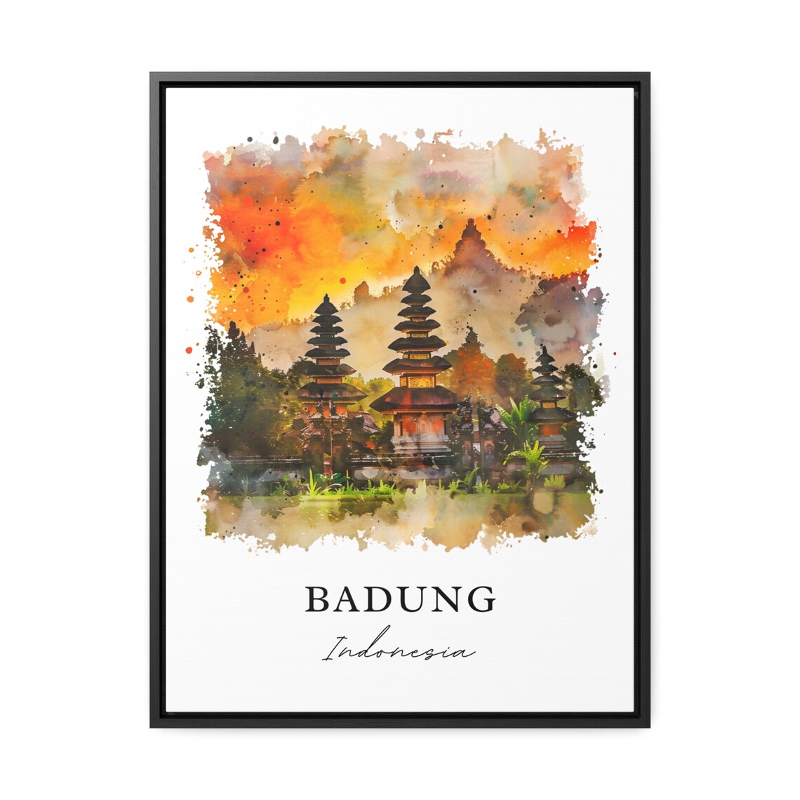 Badung Indonesia Watercolor Balinese Temple Sunset Towers Poster - Image 3