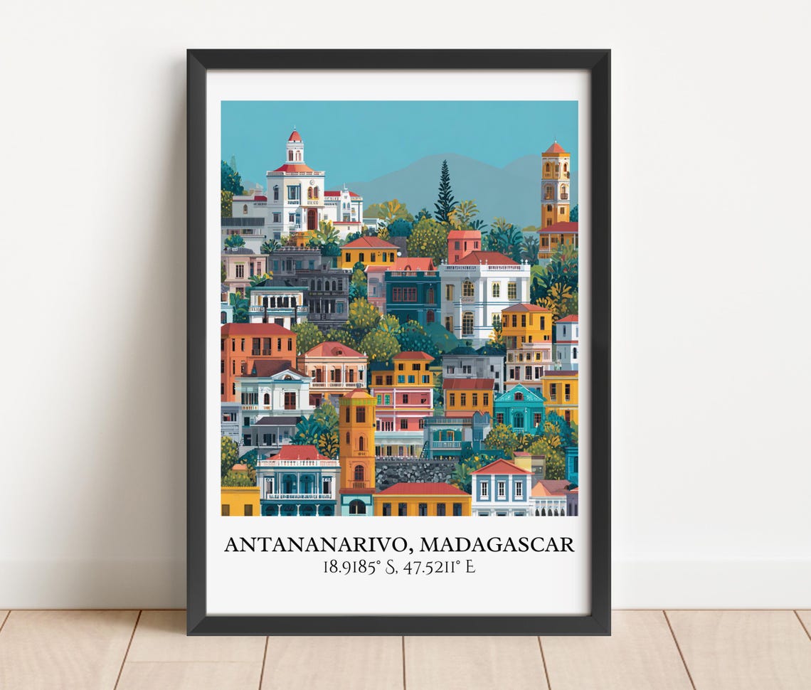 Antananarivo Madagascar Hillside Colonial City Retro Travel Poster - Image 3