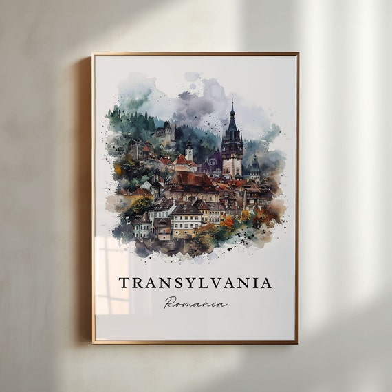 Transylvania Region Watercolor Travel Poster, Romania