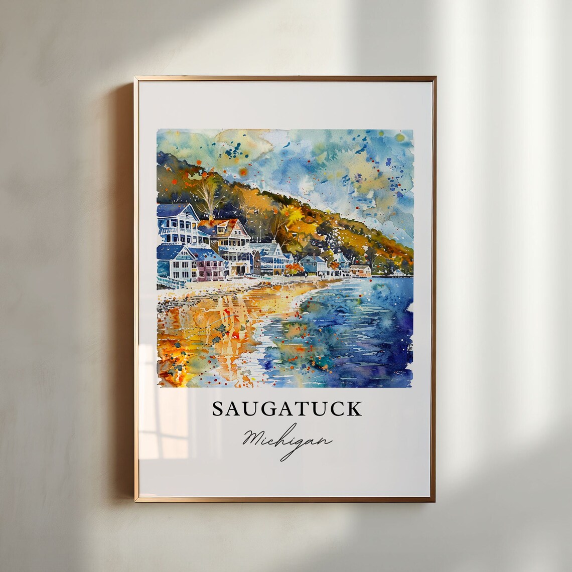 Saugatuck Michigan Watercolor Travel Poster