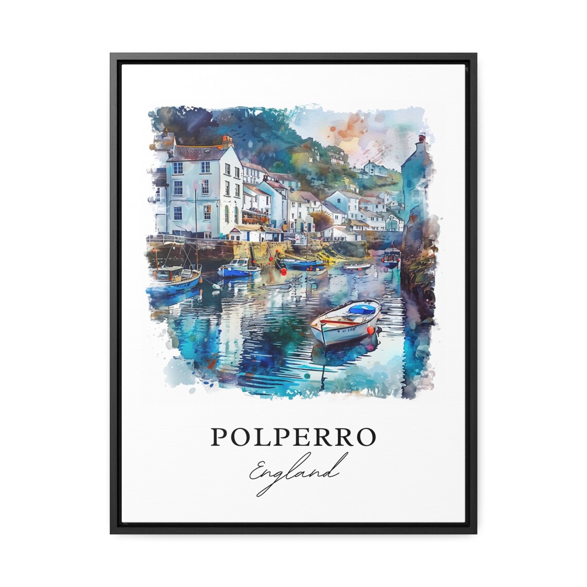 Polperro England Watercolor Fishing Village Harbor Travel Poster - Image 3