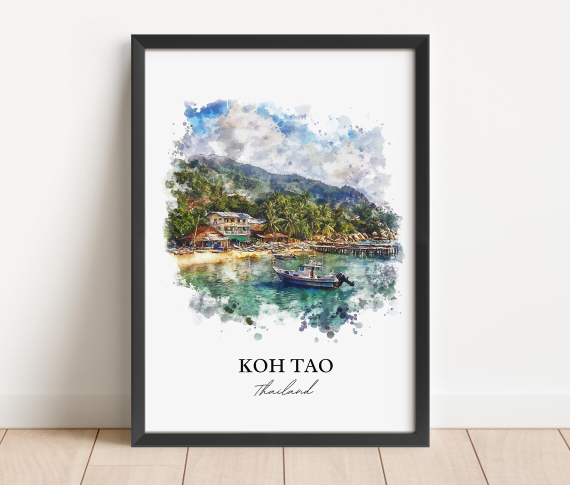 Koh Tao Thailand Watercolor Tropical Beach Fishing Boat Art Poster - Image 6