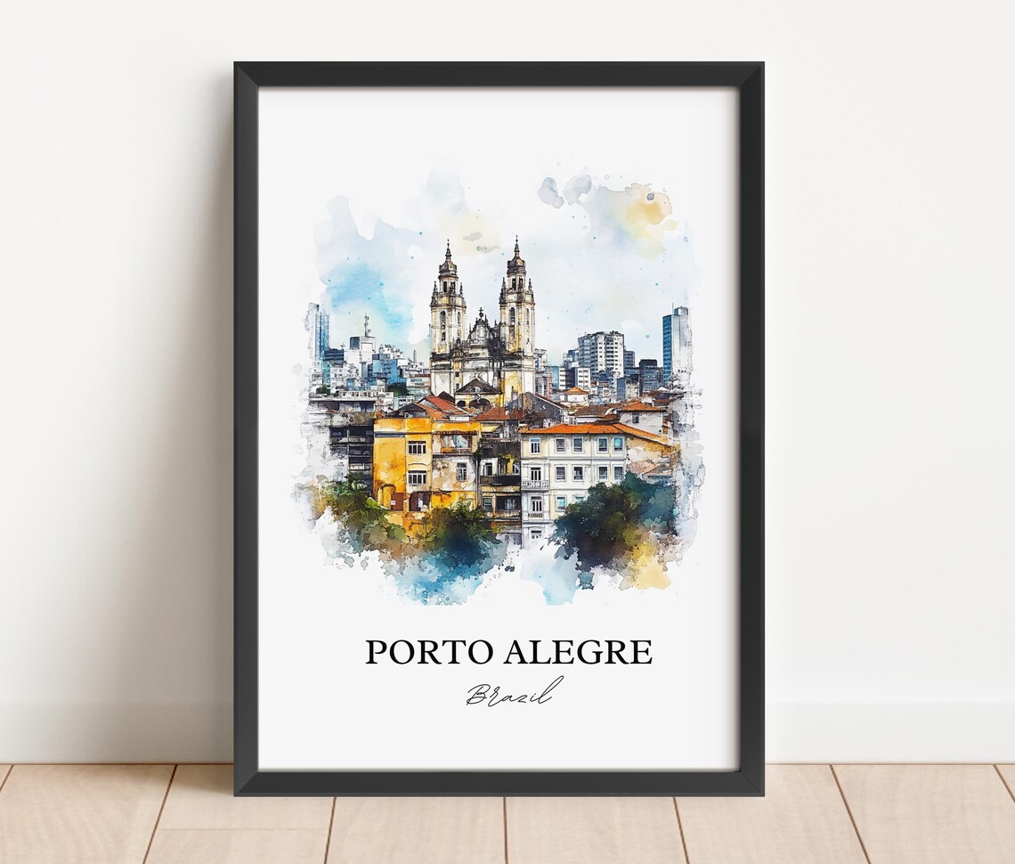 Porto Alegre Brazil Historic Church Watercolor Travel Wall Art - Image 2