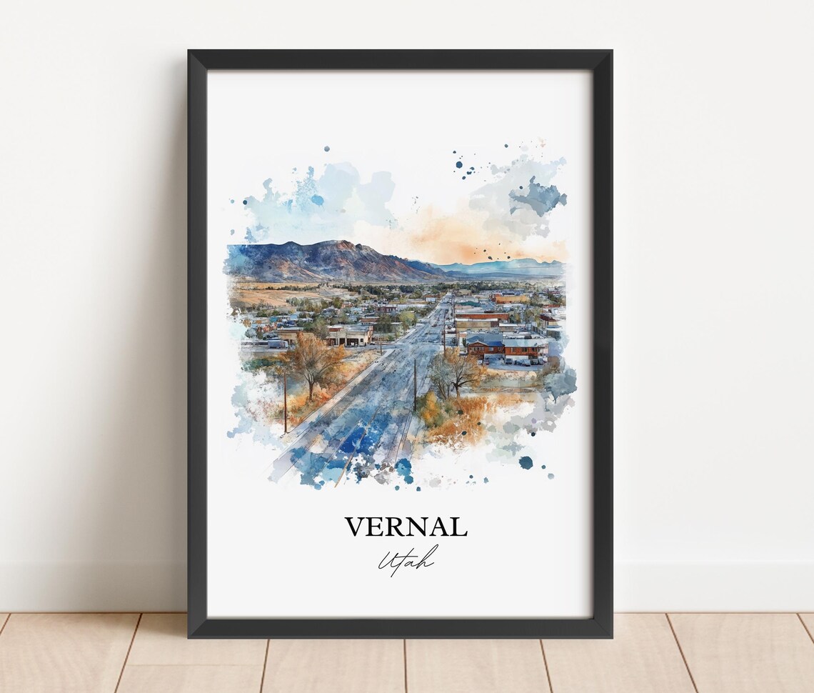 Vernal Utah Desert Mountain Aerial Watercolor Travel Gift Poster - Image 3