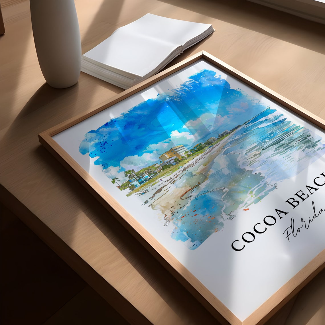 Cocoa Beach Florida Ocean Shoreline Surf Watercolor Scenic Poster - Image 6