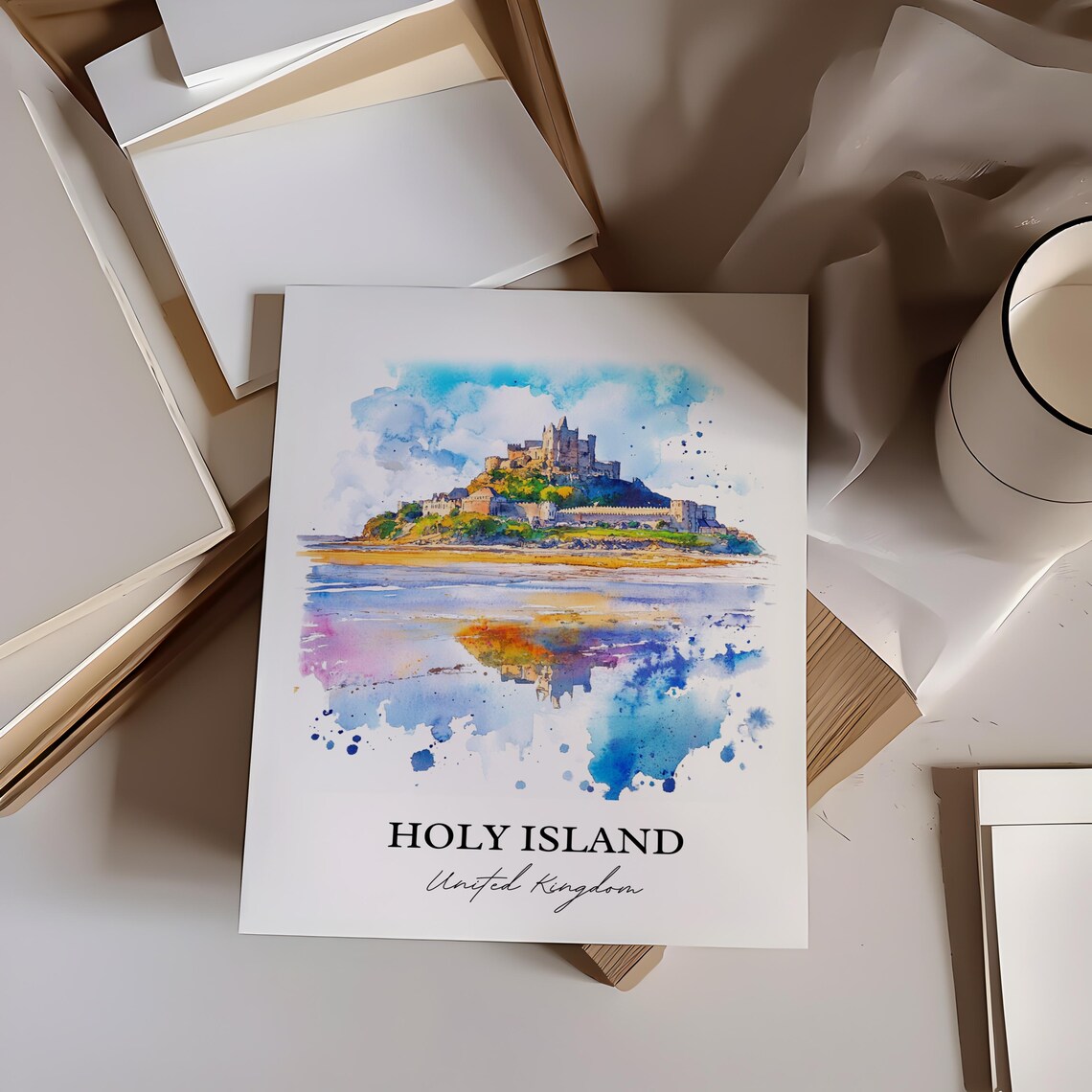 Holy Island United Kingdom Watercolor Island Castle Tidal View Poster - Image 5