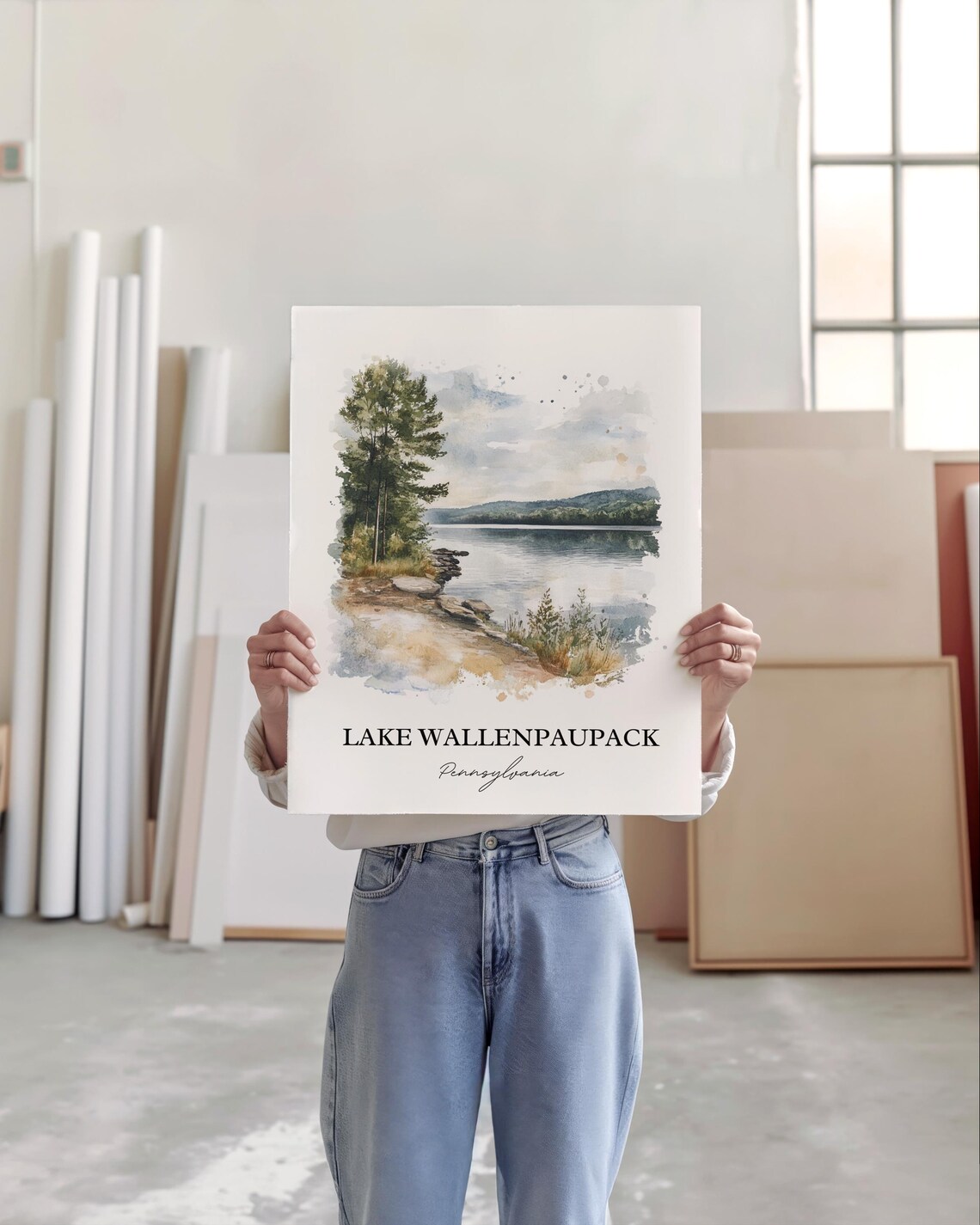 Lake Wallenpaupack Pennsylvania Shoreline Watercolor Travel Poster - Image 3