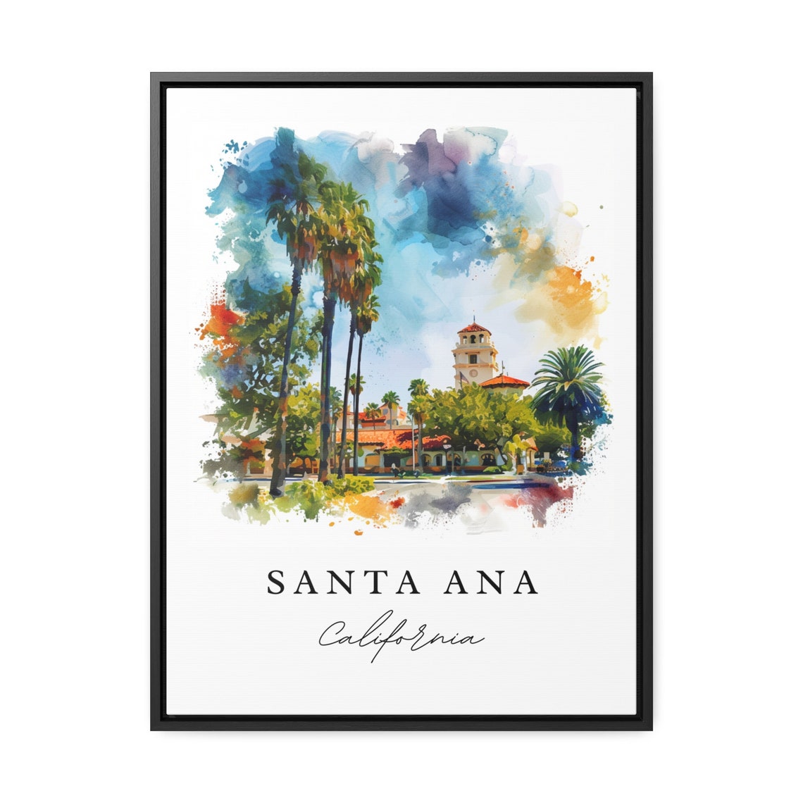 Santa Ana California Sunny Palm Trees Mission Bell Tower Poster - Image 2