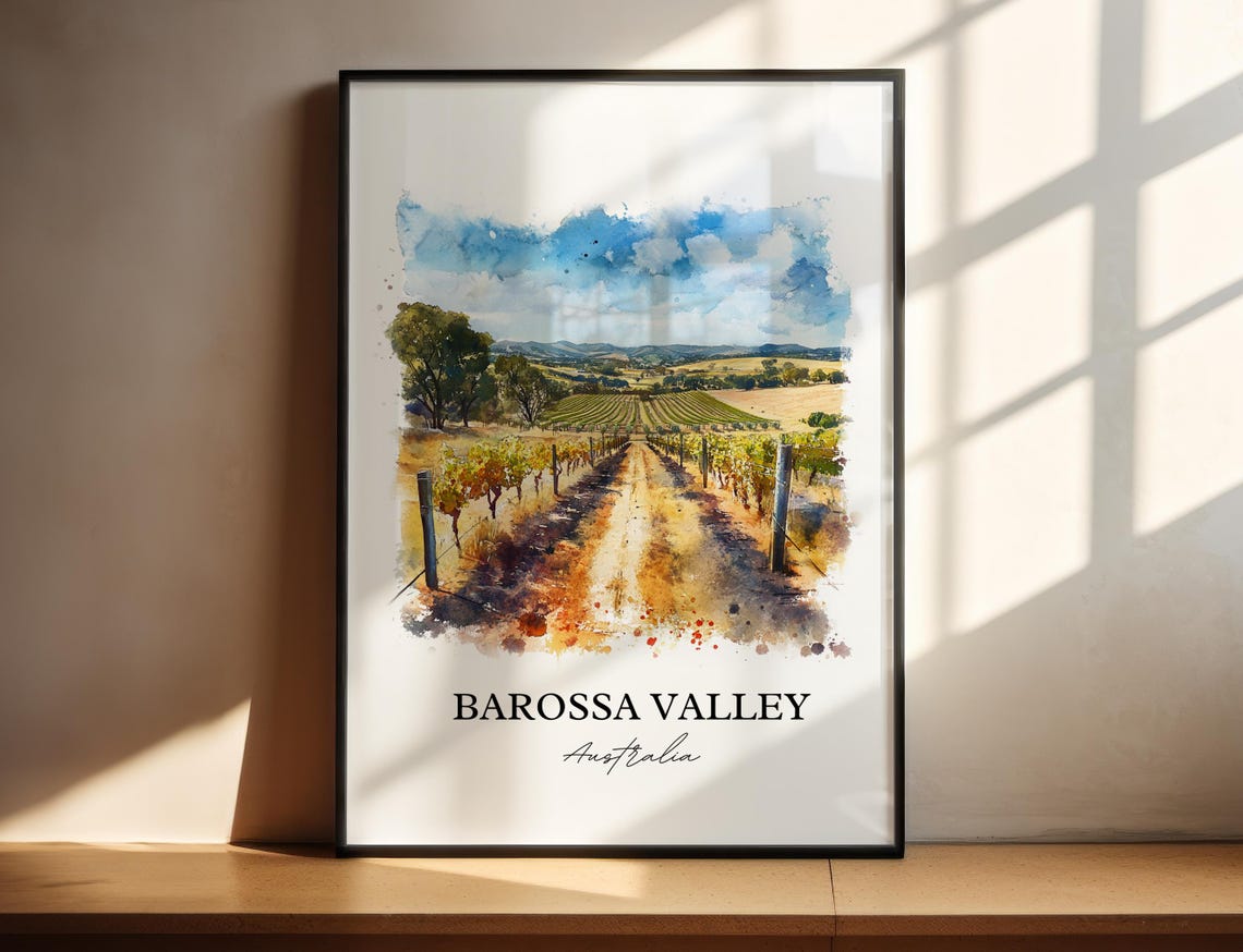 Barossa Valley Australia Vineyard Landscape Watercolor Rustic Poster