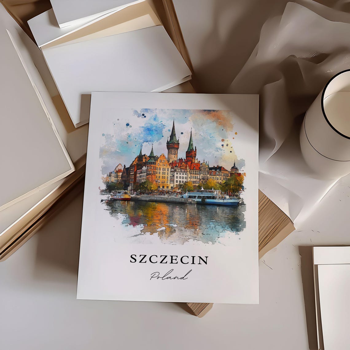 Szczecin Poland Riverside Old Town Watercolor Cityscape Poster - Image 6