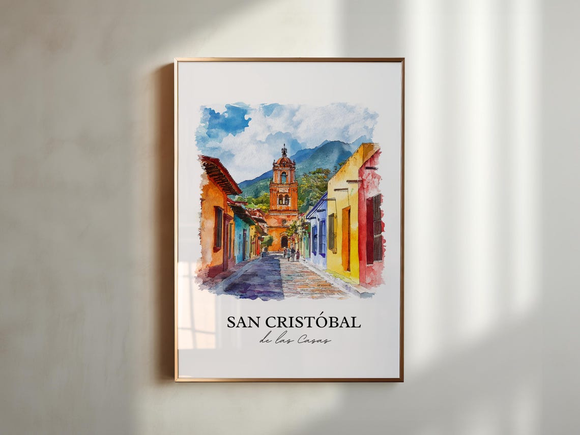 San Cristobal de las Casas Chiapas Mexico Colonial Watercolor Poster - Image 3