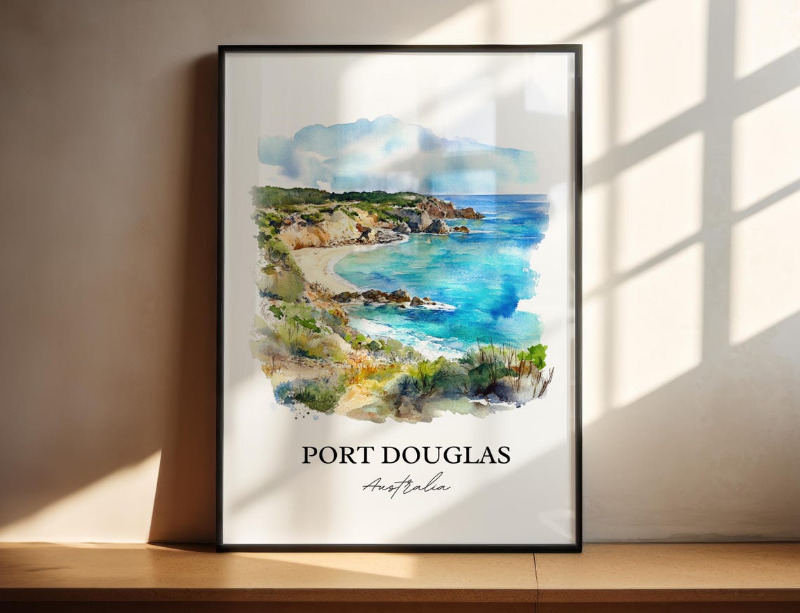 Port Douglas Australia Turquoise Bay Watercolor Coastal Art Poster