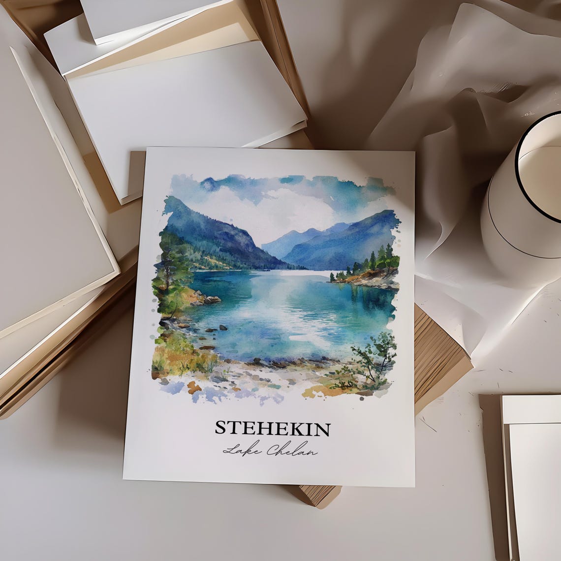 Stehekin Lake Chelan Watercolor Turquoise Mountain Lake Poster - Image 3