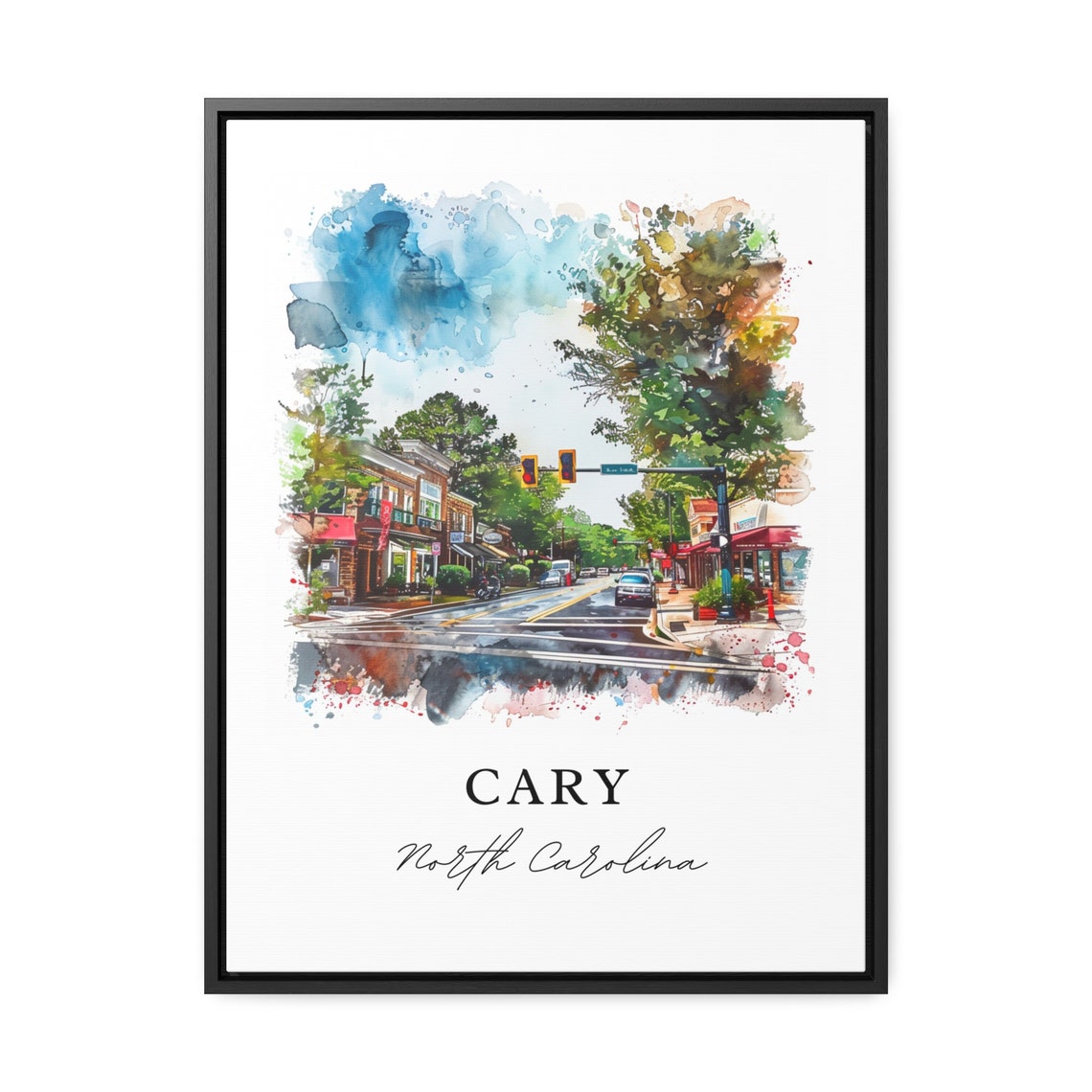 Cary NC North Carolina Watercolor Main Street Downtown Poster - Image 2
