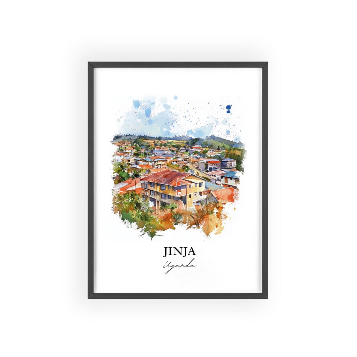 Jinja Uganda Hillside Town Aerial Watercolor Travel Art Poster - Image 3