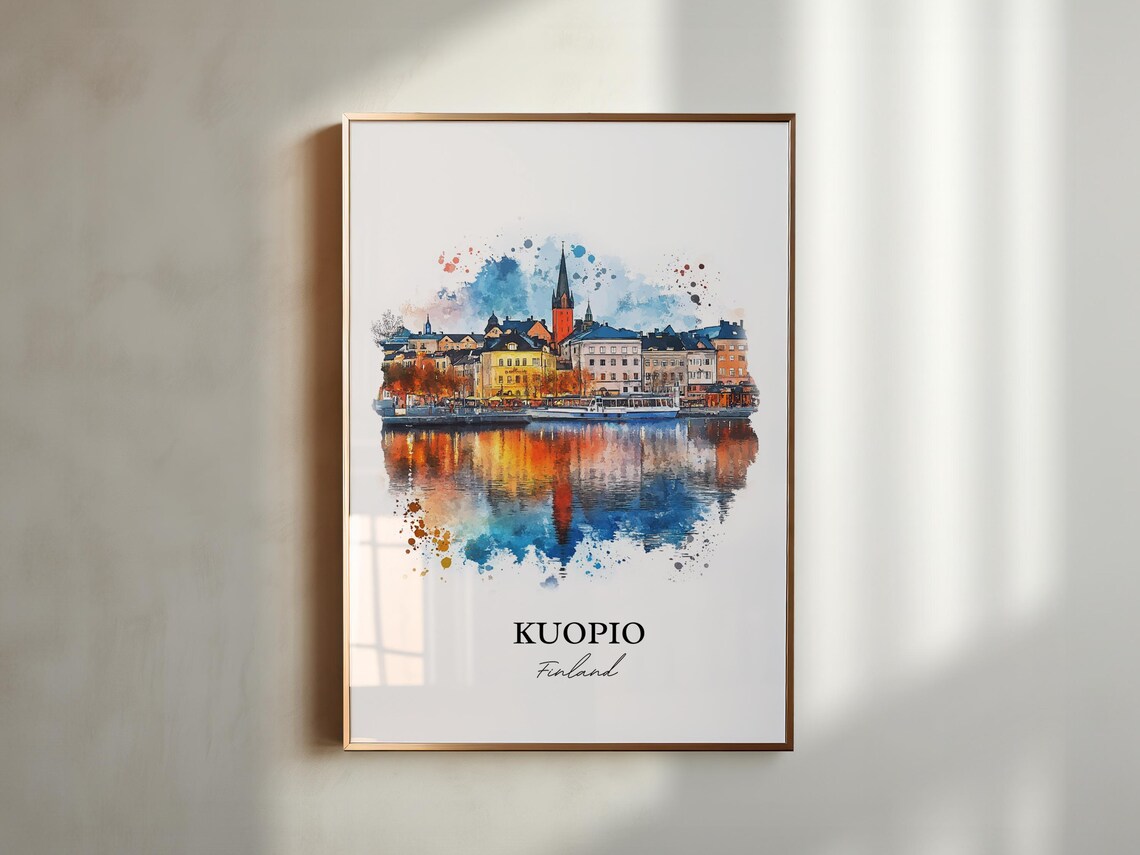 Kuopio Finland Lakefront City Watercolor Skyline Travel Art Wall Print - Image 4