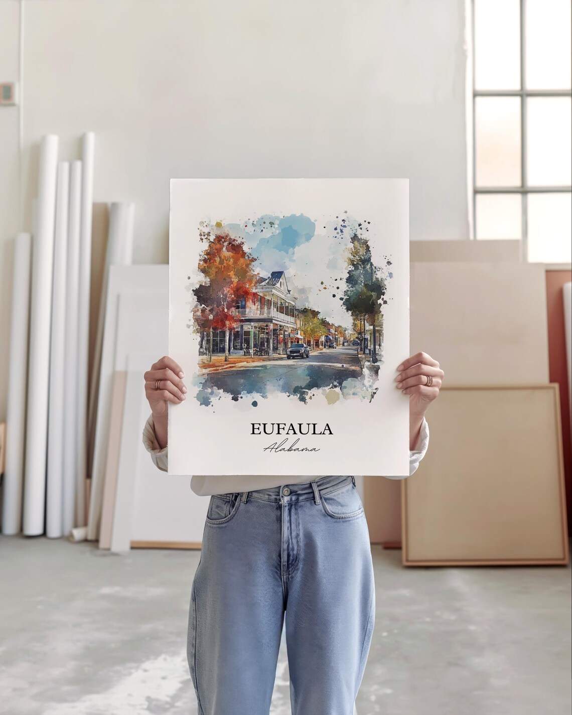 Eufaula Alabama Historic Main Street Autumn Watercolor Travel Poster - Image 3