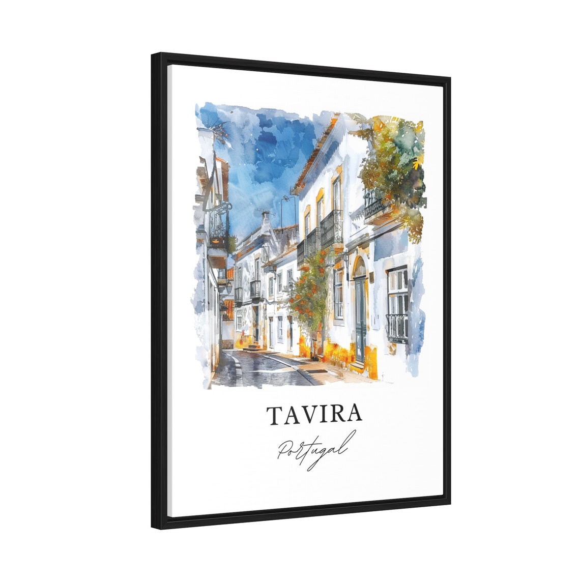 Tavira Portugal Algarve Whitewashed Street Watercolor Poster - Image 2