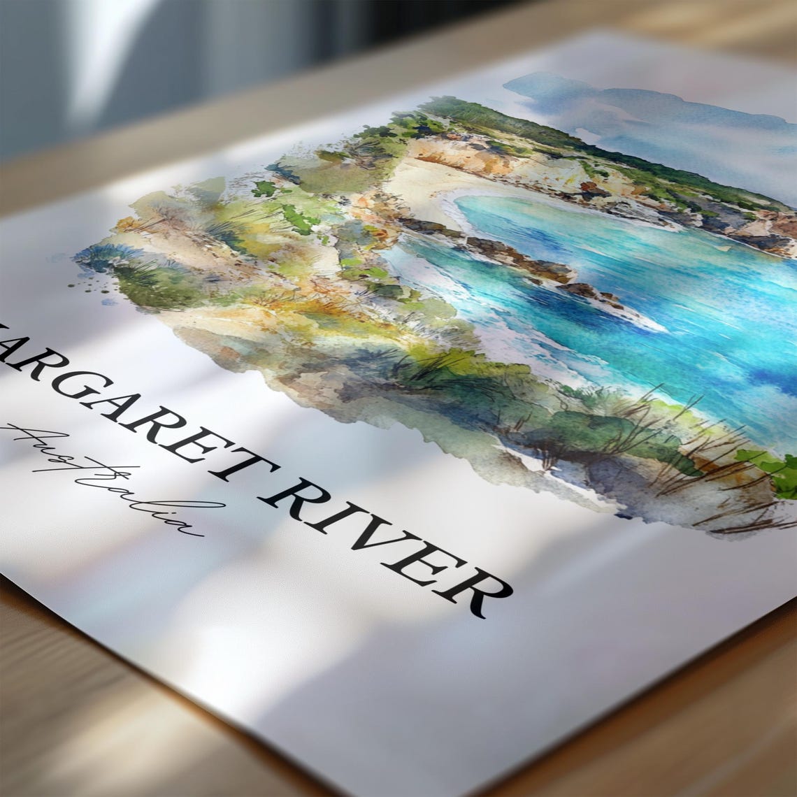 Margaret River Australia Turquoise Cove Cliffs Watercolor Poster - Image 7
