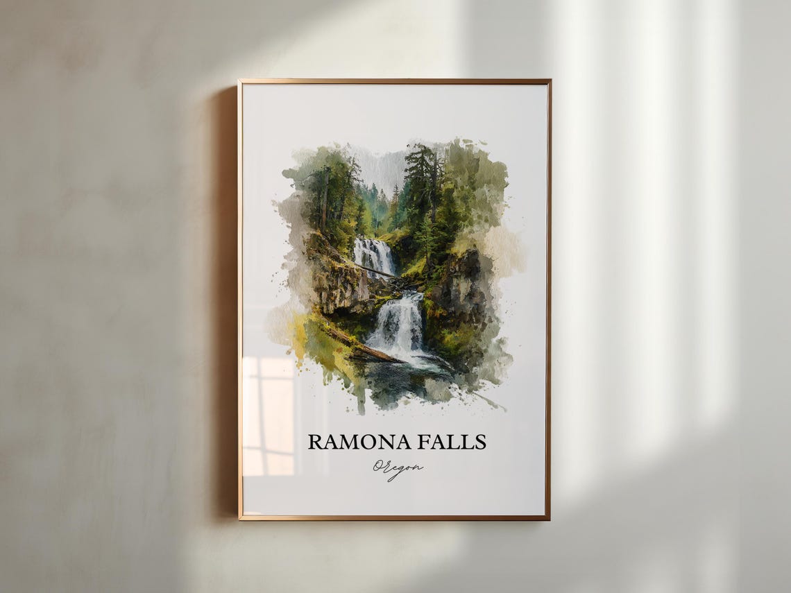 Ramona Falls Oregon Mount Hood Forest Waterfall Watercolor Poster - Image 5
