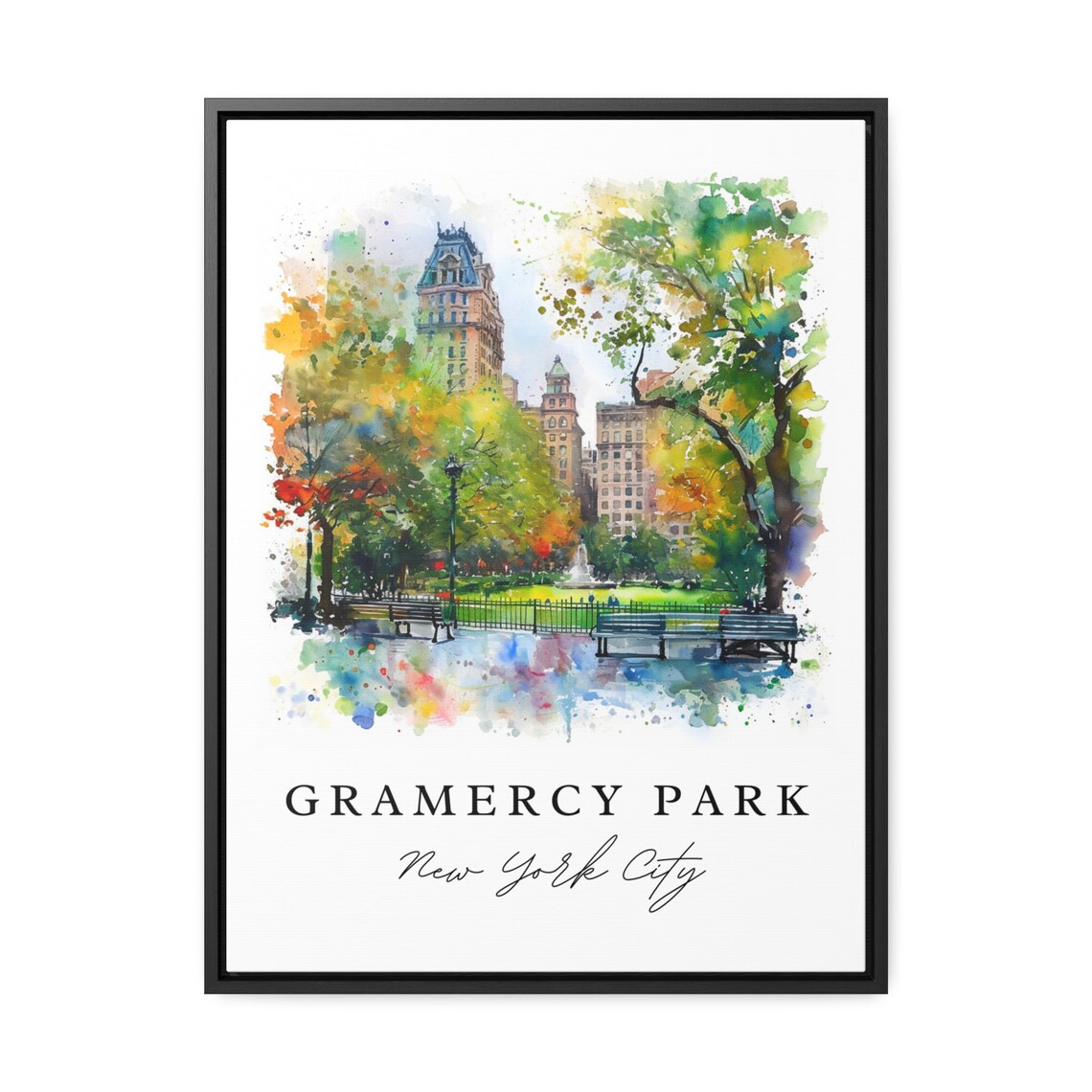 Gramercy Park New York City Green Urban Oasis Watercolor Poster - Image 2
