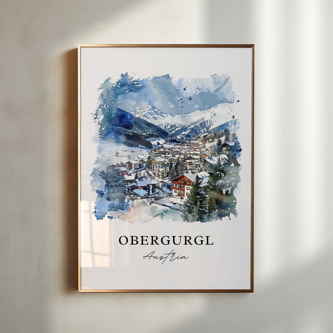 Obergurgl Austria Alpine Ski Village Snowy Watercolor Poster