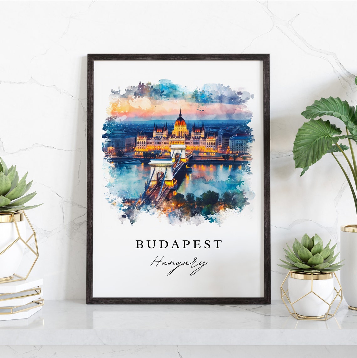 Budapest Skyline Travel Poster, Custom Text Gift - Image 3