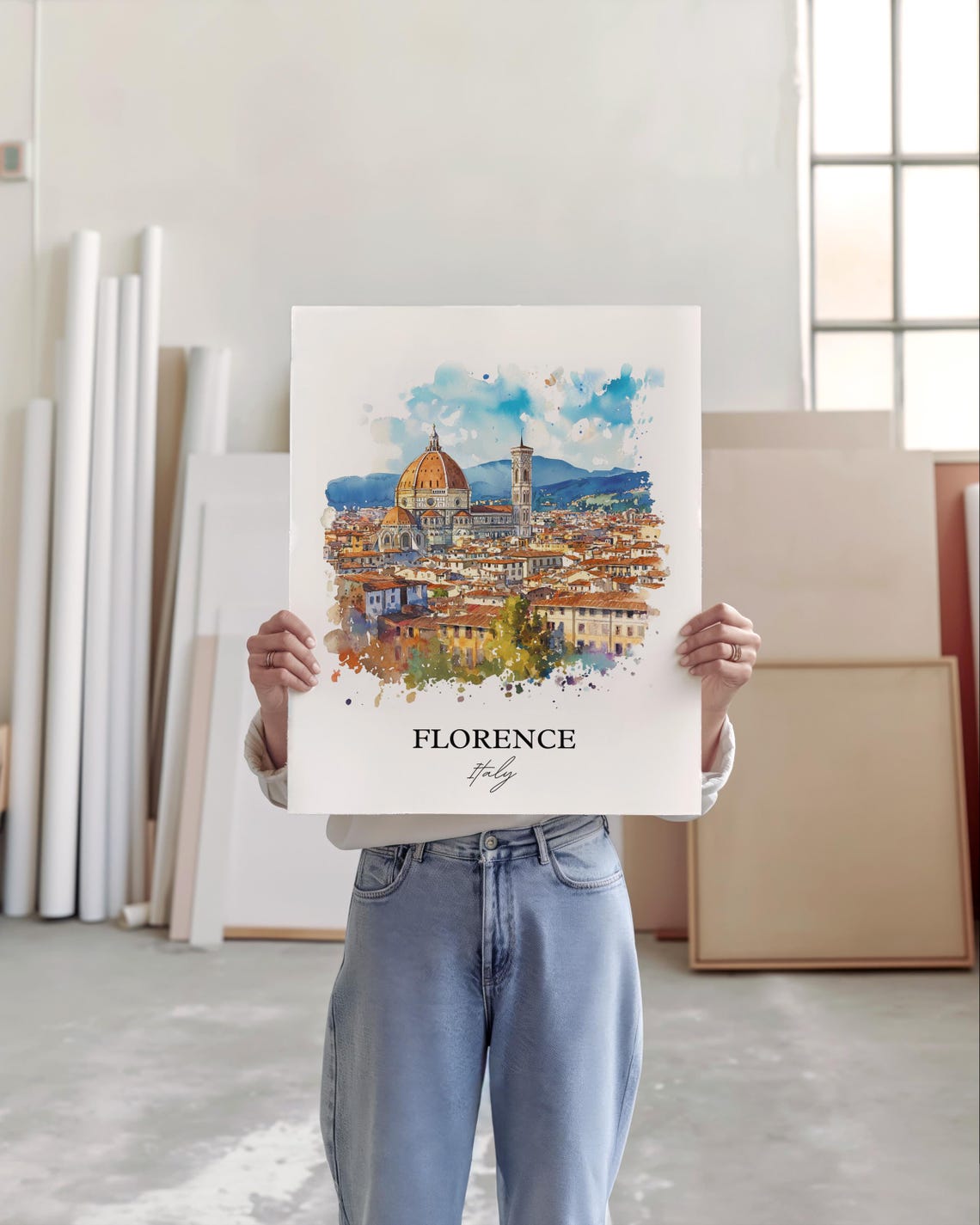 Florence Italy Duomo Cathedral Skyline Watercolor Art Poster - Image 5