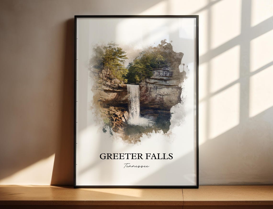 Greeter Falls Tennessee Rock Alcove Plunge Watercolor Poster